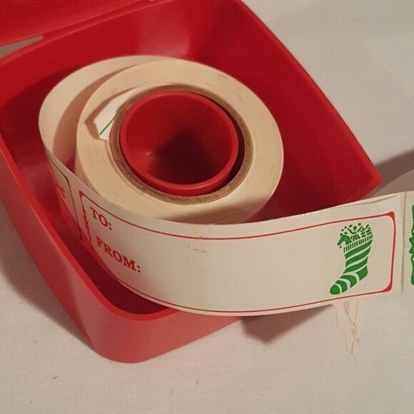 Vintage Tupperware Red Label Dispenser Christmas Tag Sticker Food Date Roll Tags - Picture 15 of 16